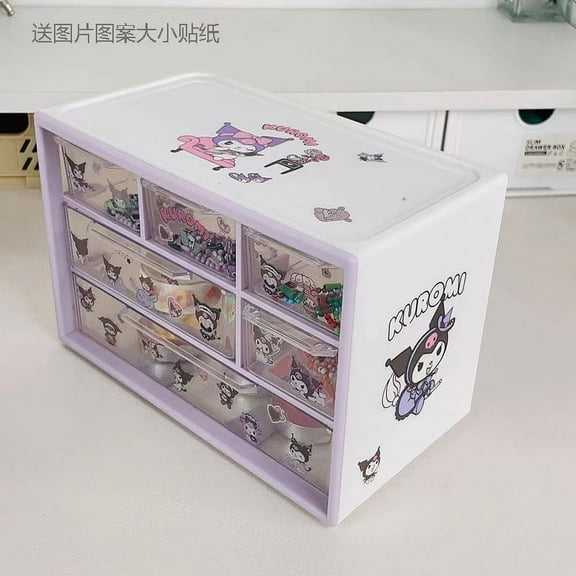 Sanrio Kuromi Multi Layer 6 Palace Grid Storage Box Cartoon Hello Kitty Table Drawer Cute Pochacco My Melody Jewelry Shelf Gifts