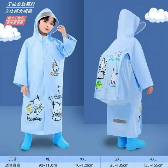 Sanrio Kuromi My melody Pochacco children's raincoat with school bag cute boys and girls kindergarten fashion student rain gear