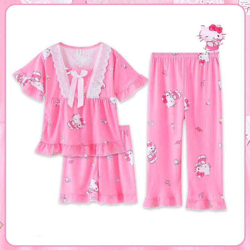 Sanrio Kuromi Pajamas Set Summer Girl Short Sleeve Pajamas Little Girl