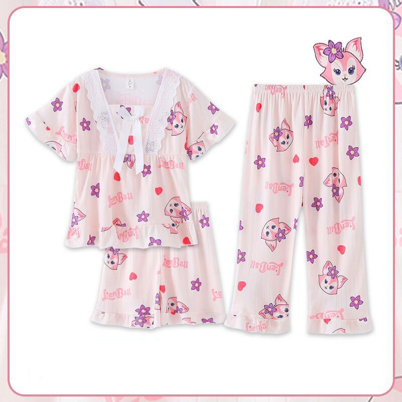 Sanrio Kuromi Pajamas Set Summer Girl Short Sleeve Pajamas Little Girl