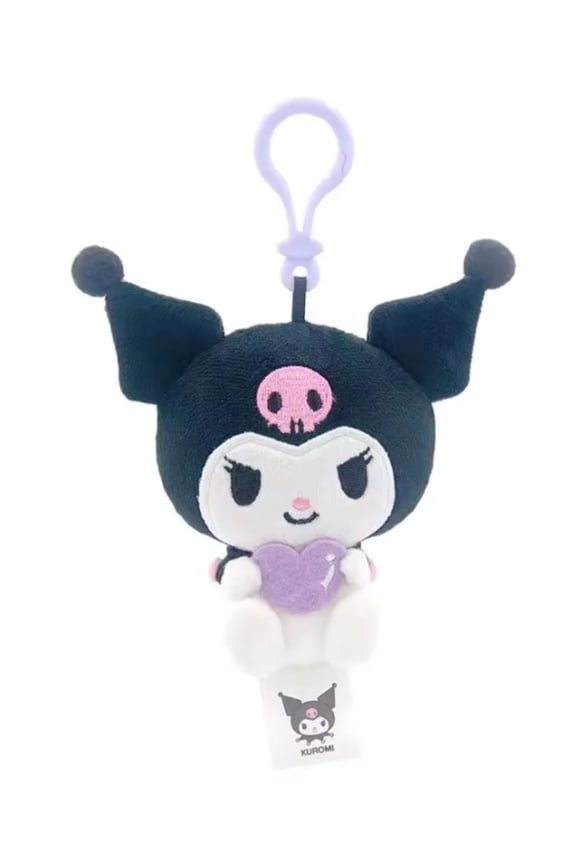 Kuromi Plush Keychain Plush Key Clip Backpack Clip, 1 count, Purple Heart