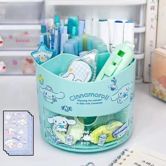 Sanrio Kuromi Storage Box My Melody Rotating Pen Holder Drawer Dustproof Desk Organizer Portable Large Capacity Stationery Boxs