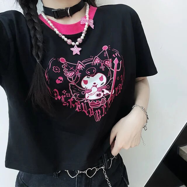 MEOKIM Women's Harajuku Street Style T-Shirt - Oversized Y2K Cartoon Print Tee, Loose Fit - View #5