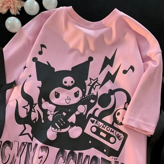 Sanrio Kuromi T-shirt Cute Cartoon Summer Short Sleeve T-shirts Men Women Fashion Tops Y2k Couples American Style Loose Tees