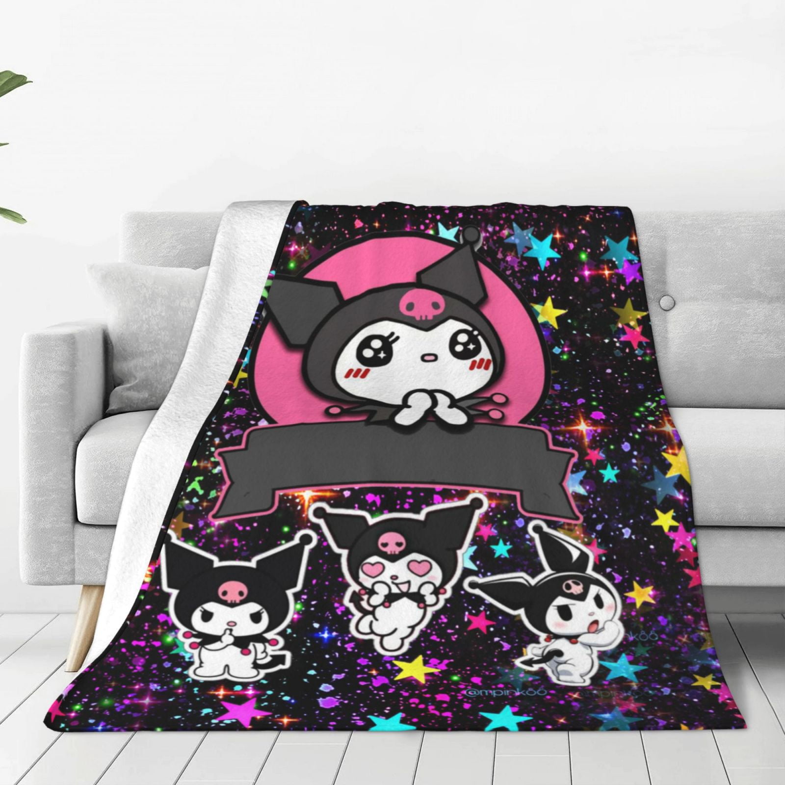 Hello Kitty Kuromi Fleece Blanket Bundle - 45x60 Inch Throw With Stickers For Kids & Teens