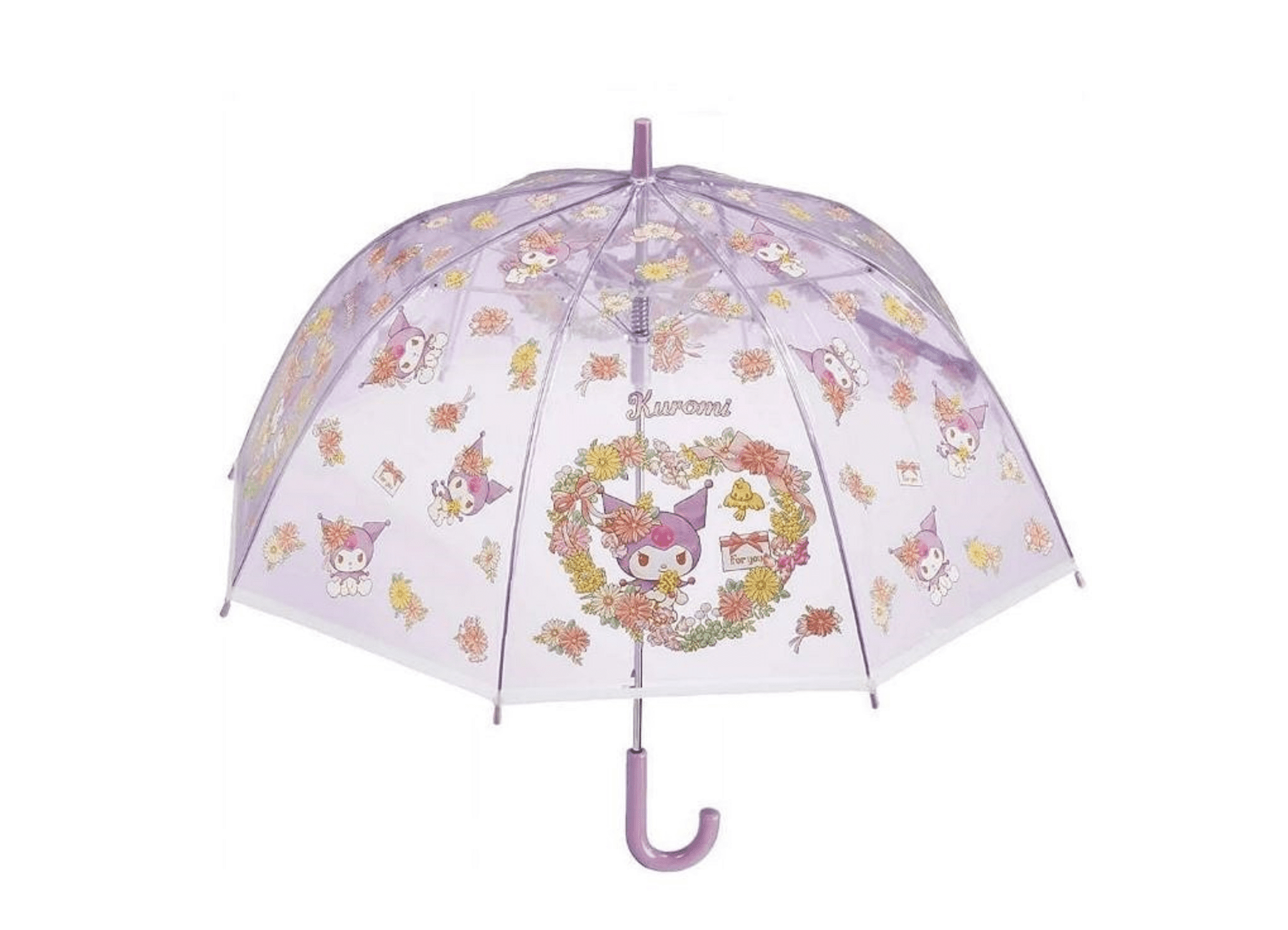 Sanrio Kuromi Transparent Stick  Rain Umbrella, Purple, 1