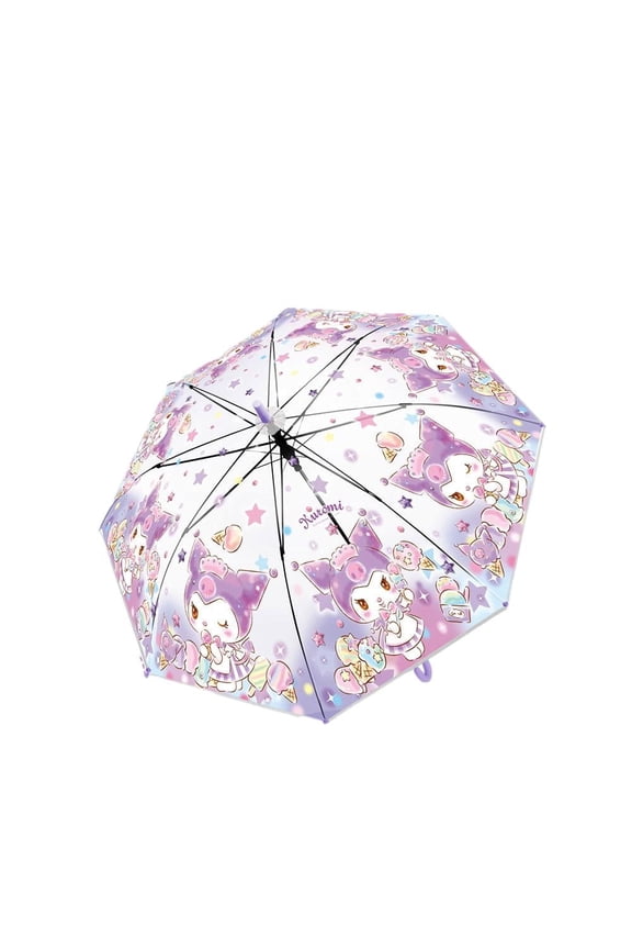 Kuromi Transparent Stick  Rain Umbrella, Purple, 1