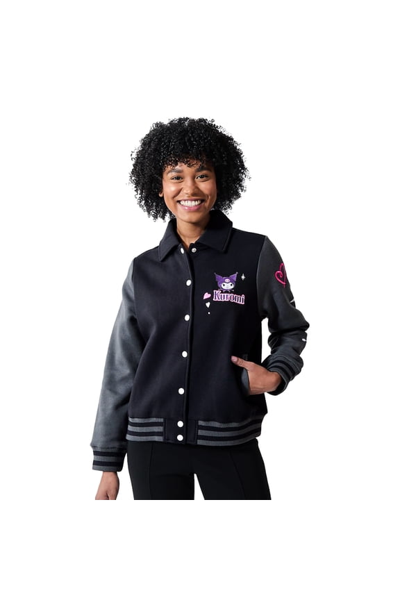 Sanrio Kuromi Varsity Jacket Women's Embroidered Patch Button Up
