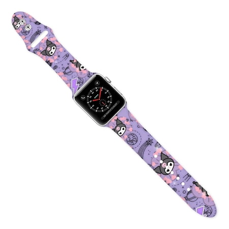 Sanrio Kuromi Watch Band Compatible with Apple Watch Double Buckle Watch Band 38mm 40mm 42mm 44mm Adjustable Replaceable Soft Silicone Wristband for Iwatch Ultra Series
