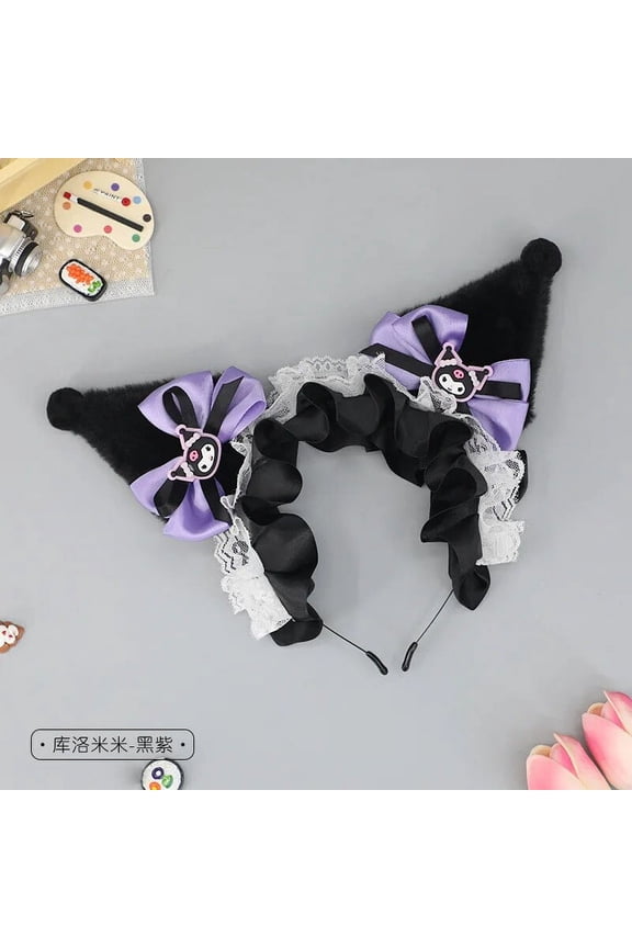 Sanrio Kuromi Winter Warm Plush Hat Y2K Lolita Kawaii Accessories Headbands Cosplay Headdress Anime Headbands Soft Comfortable