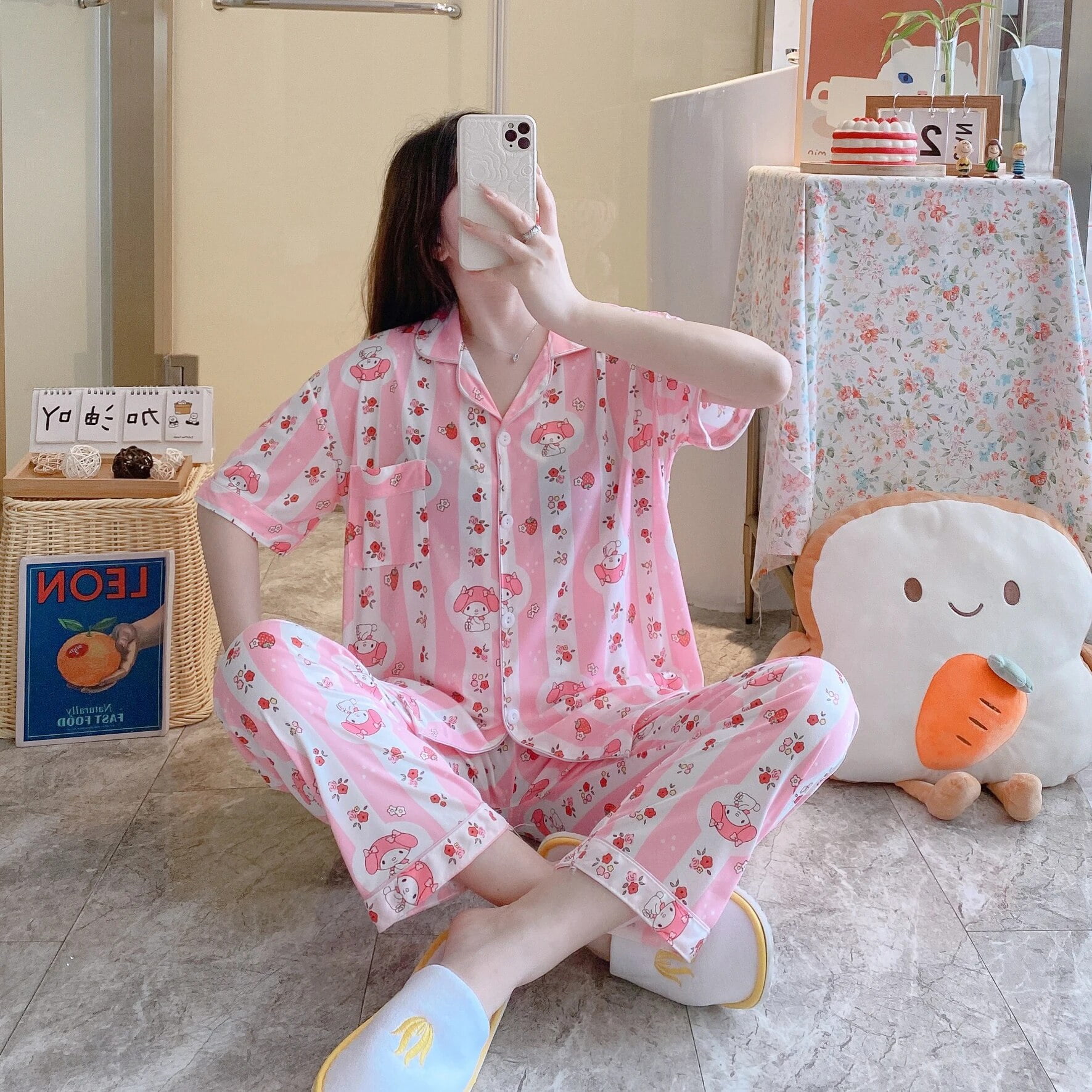 Sanrio Kuromi Woman Summer Pajamas Cinnamoroll Mymelody Hello Kitty