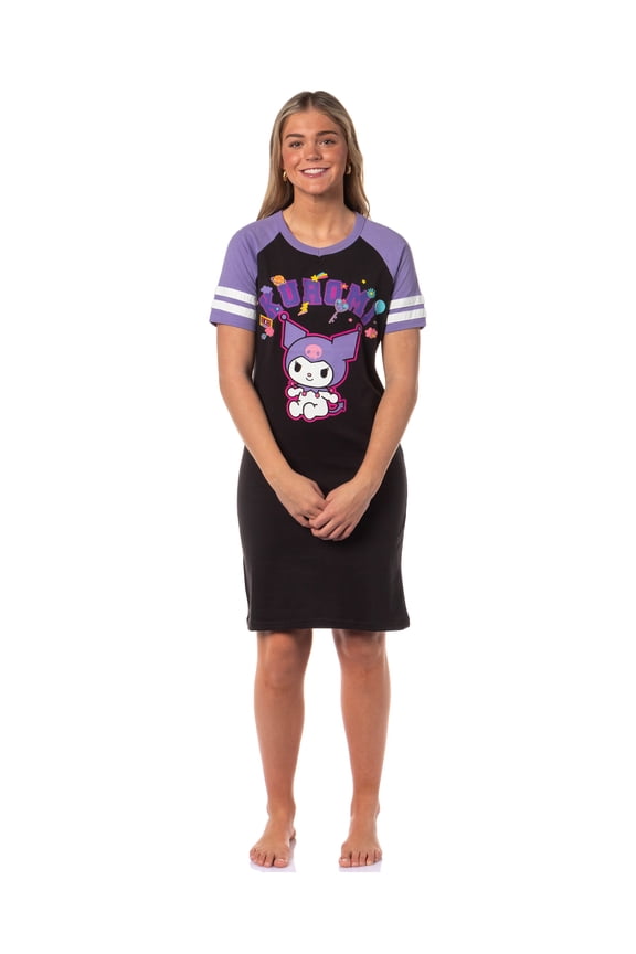 Sanrio Kuromi Women's Character Hobby Icons Logo Design Varsity Pajamas Sleep Shirt