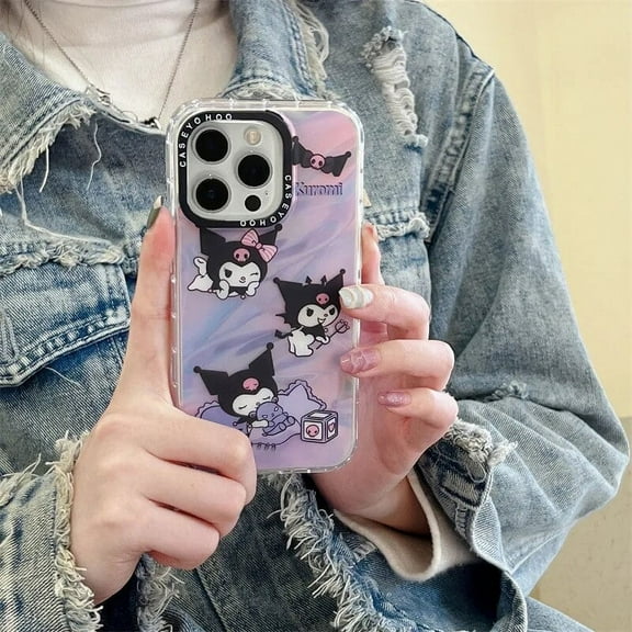 Sanrio Kuromi demon girls laser art cartoon Phone Case For iPhone 15 14 13 12 11 Pro Max 14 Plus case cute luxury Sweet Cover