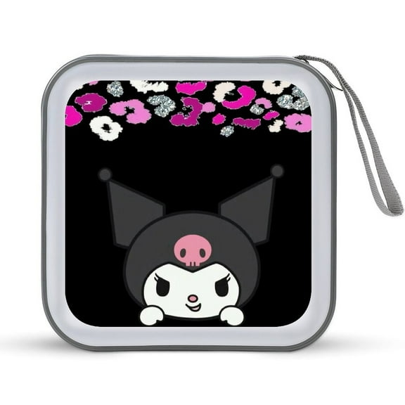 Sanrio Leopard Bow Kuromi 40 Capacity CD Storage Cases, DVD Disc Cases, VCD Hard Plastic Box, Portable Zipper Bag, EVA Protective Blu-ray Wallet for Car Home Office