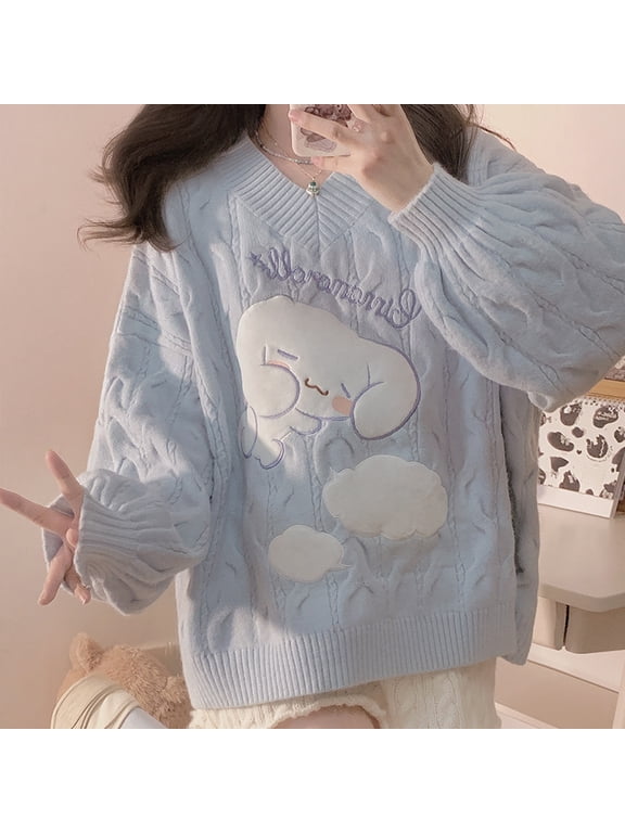 Sanrio Lolita Sweater Cinnamoroll Patch Embroidery Knitted Cardigan Women Casual Wear Tops Autumn Winter Pullover