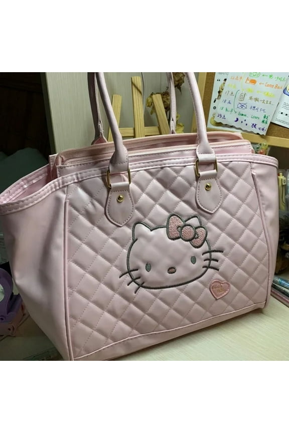 Sanrio Medieval Style Hello Kitty Tote Bag Cute Sweet Soft PU Leather Pink One Shoulder Handbag Women Large Capacity Travel Bag