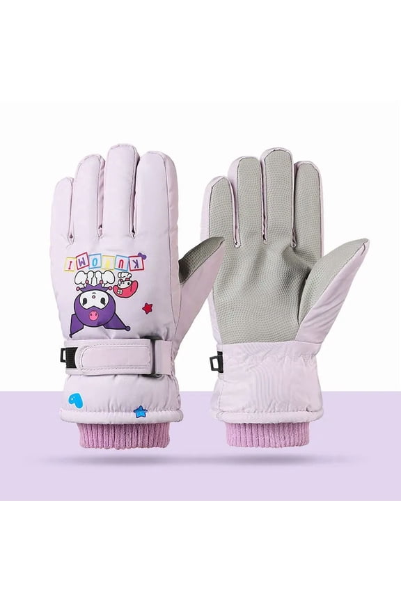 Sanrio Melody Kuromi Winter Fleece Gloves Waterproof Outdoor Ski Warm Cycling Gloves Windproof Cold Resistant