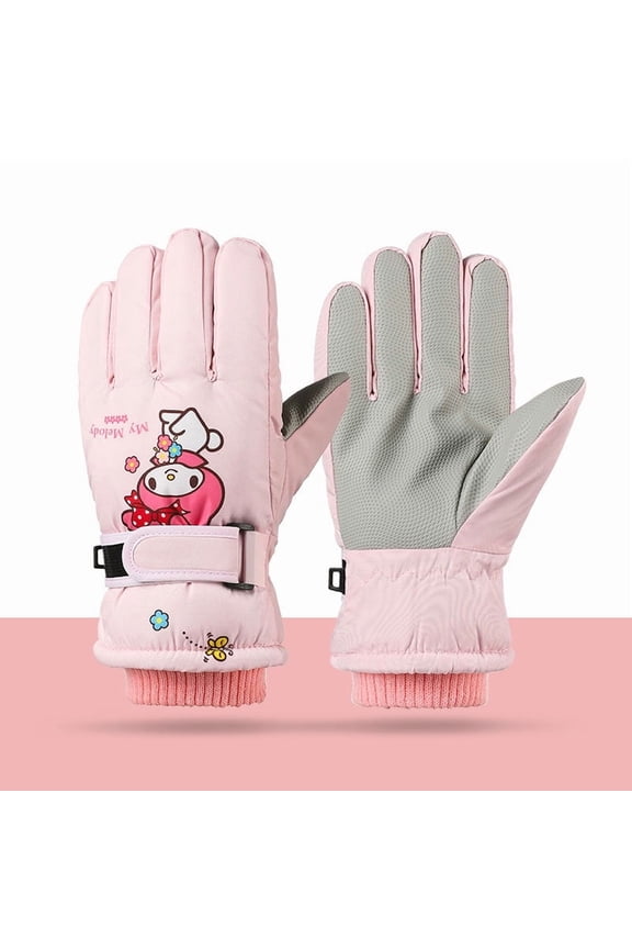 Sanrio Melody Kuromi Winter Fleece Gloves Waterproof Outdoor Ski Warm Cycling Gloves Windproof Cold Resistant