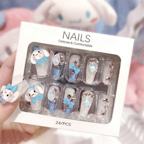 Sanrio My Melody Fake Nails Cute Anime Cartoon Kuromi Cinnamoroll Nail Patches Fashion Charm Nail Sticker Women Holiday Gifts