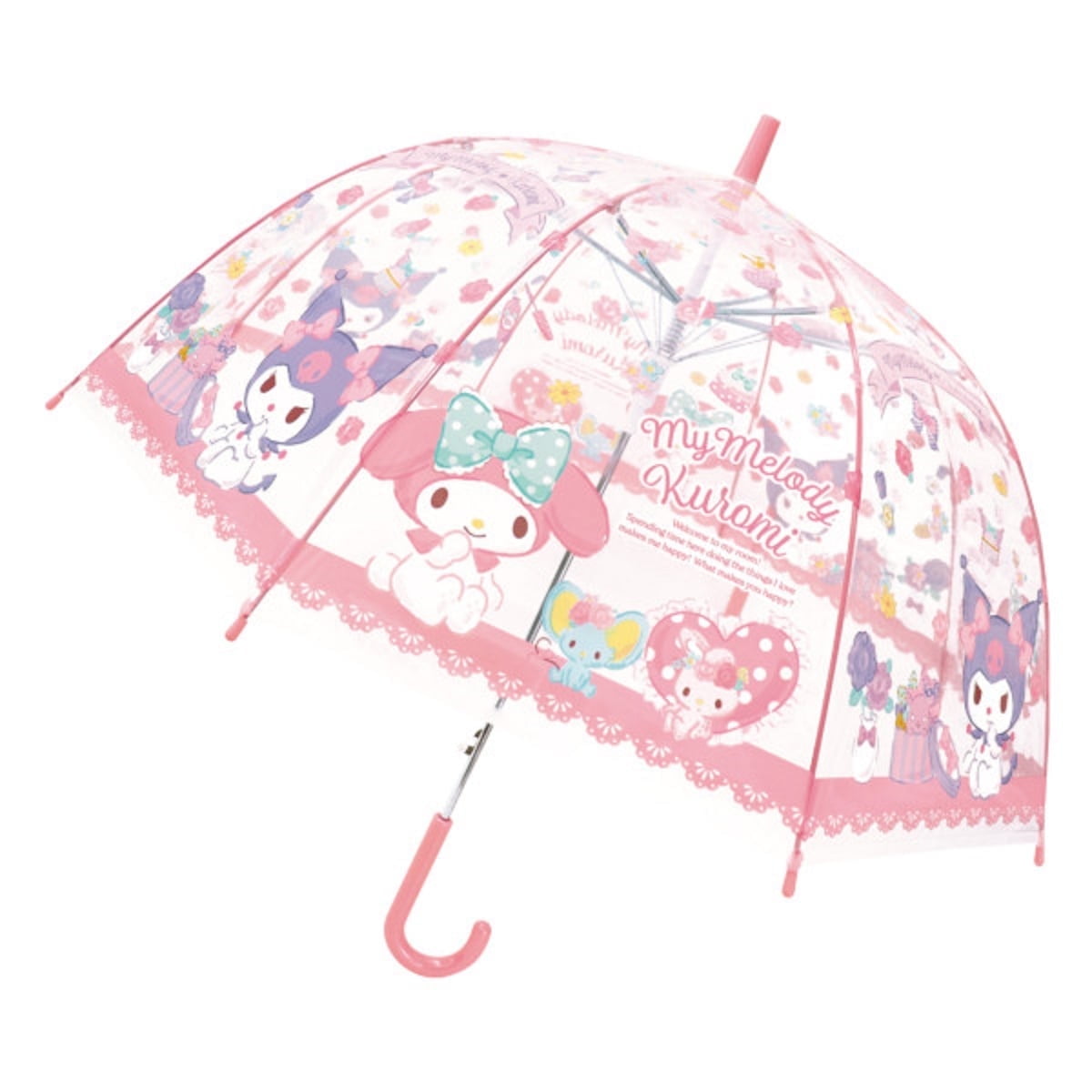 Sanrio My Melody & Kuromi Cute Fashionable Dome-Shaped Vinyl Stick Umbrella, Multicolor, 1