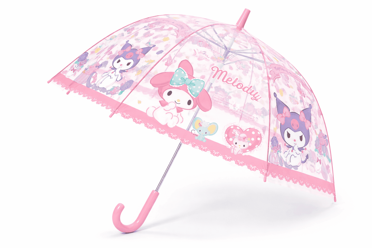 Sanrio My Melody & Kuromi Cute Fashionable Dome-Shaped Vinyl Stick Umbrella, Multicolor, 1
