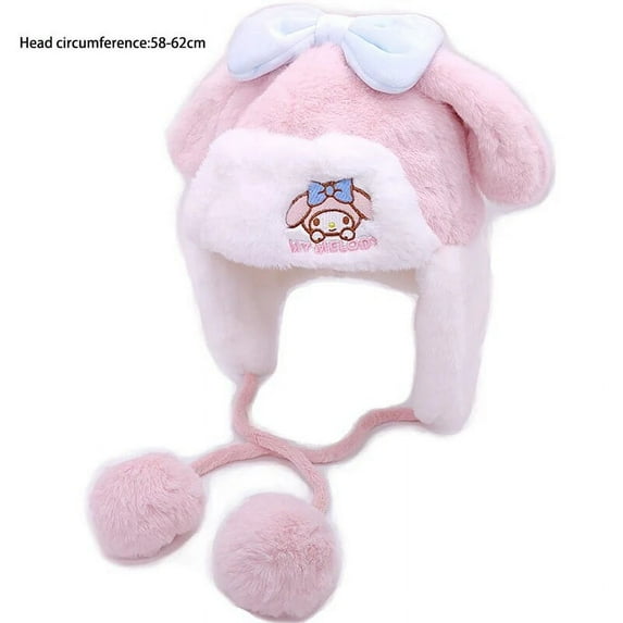 Sanrio My Melody Kuromi Plush Windproof Hood Winter Kawaii Keep Warm Tab Lei Feng Cap Comfortable Hat Fashion Girlfriend Gift