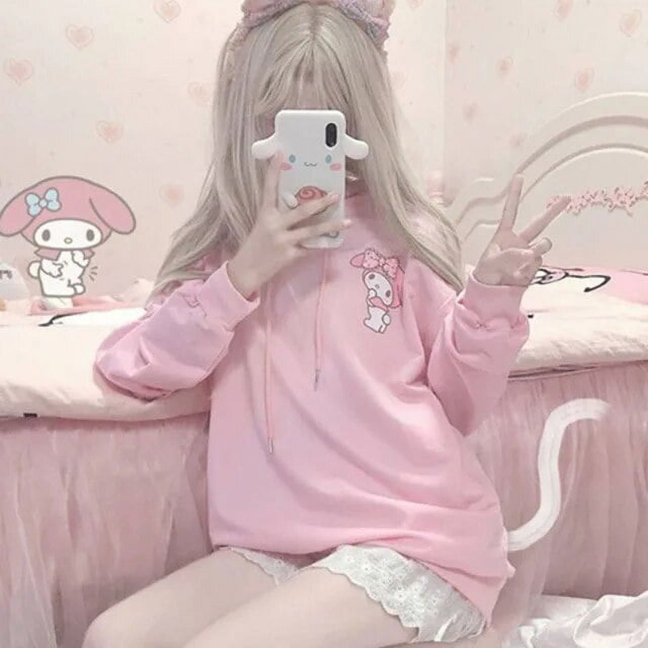 Sanrio My Melody Pink Hoodie Women‘s Cute Anime Cartoon Print Loose