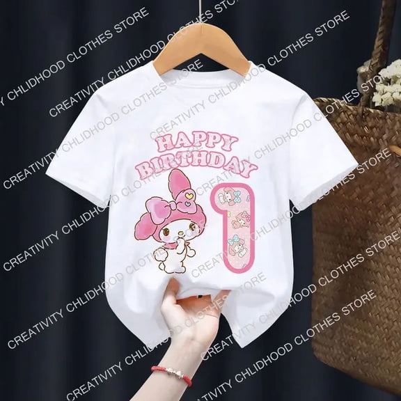 Sanrio My Melody T-shirt Birthday Number 3-14 Kawaii T Shirt Anime Cartoons Children Casual Clothes T Shirts Kid Girl Boy Tops