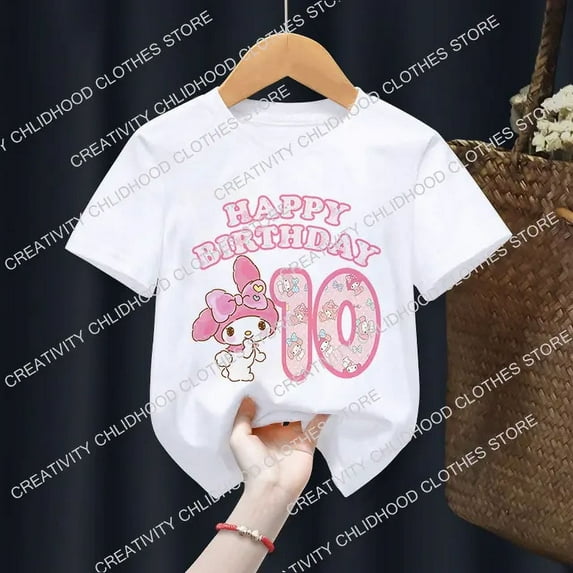 Sanrio My Melody T-shirt Birthday Number 3-14 Kawaii T Shirt Anime Cartoons Children Casual Clothes T Shirts Kid Girl Boy Tops