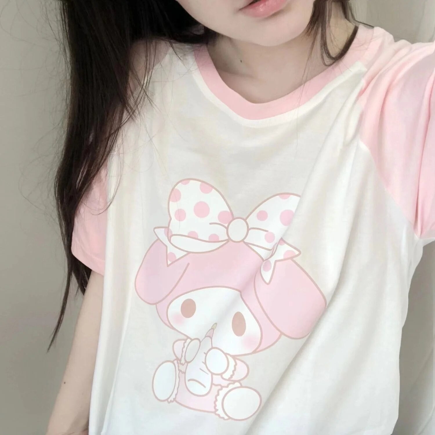 Sanrio My Melody White Pink Short Sleeved T-shirt Y 2k Women Summer Student Young Girl Kawaii Cartoon Anime Top Cutecore Clothes