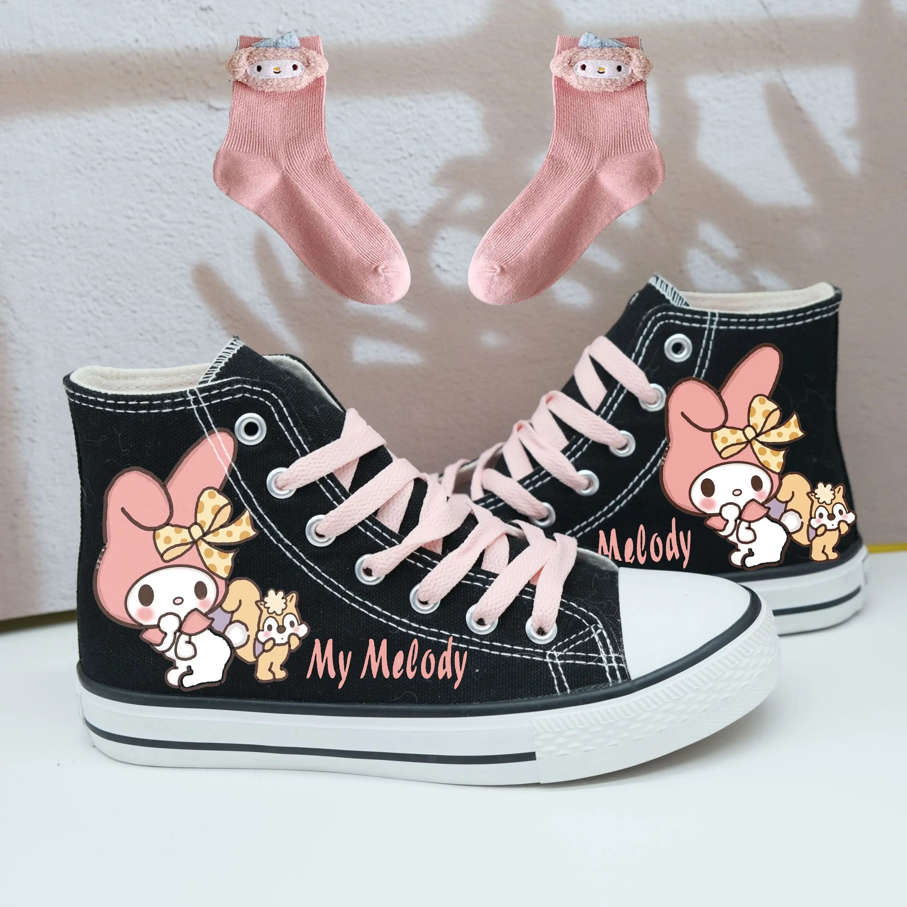 Sanrio New Cartoon Anime Kuromi Cinnamoroll High-Top Canvas Shoes ...