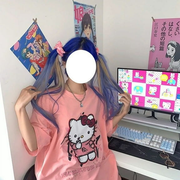 Sanrio New Hello Kitty Pink T-Shirt Women Summer Loose Hand Drawn Style Cartoon Print Students Tees Tops Sweet Cute Girl Clothes