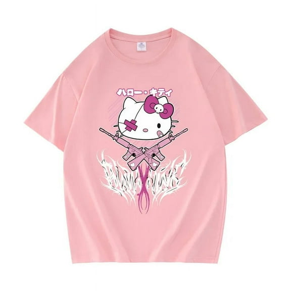 Sanrio New Men's and Women's T-Shirt Short-Sleeved Hello Kitty Cartoon Spring and Summer Casual Printed Cotton T-Shirt Gift