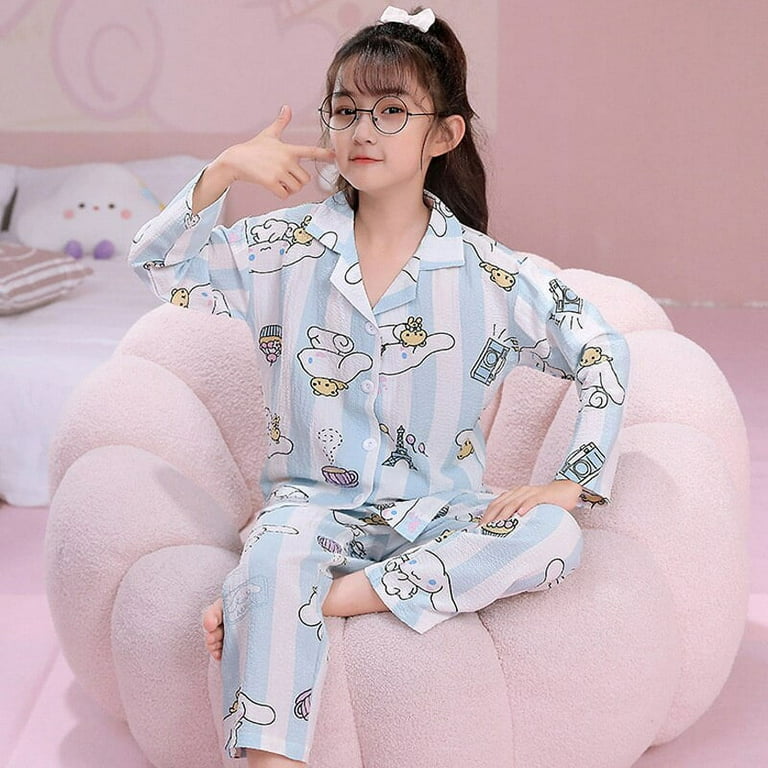 Kawaii Kuromi Two Piece Pajamas Set Soft Homewear Long-sleeve Girl Gift  Clothes