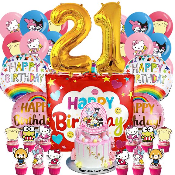 Sanrio Party Supplies 21th Decor Kit Balloons Birthday Cake Topper Decorations