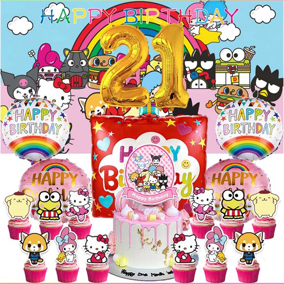 Sanrio Party Supplies Decor 21th Kit Balloons Birthday Cake Topper Banner Backdrop Decorations