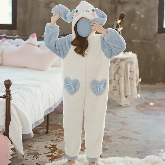Sanrio Plush Cinnamoroll Winter Flannel Rompers Clothes Pyjamas Festival Gift