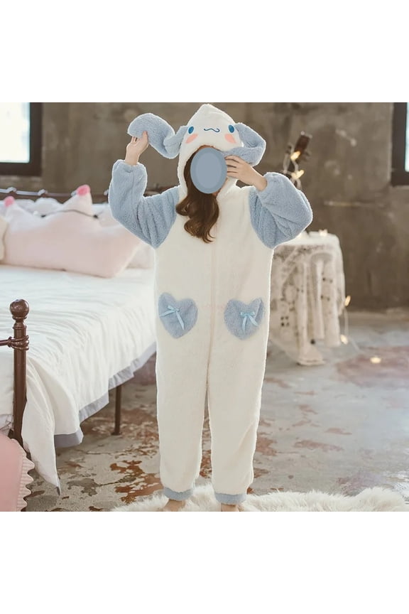 Sanrio Plush Cinnamoroll Winter Flannel Rompers Clothes Pyjamas Festival Gift