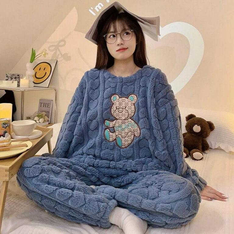 Sanrio Plush Plus Size Pajama Set Hello Kitty Cartoon Warm Homewear Cute  Winter Nightwear Anime Round Neck Seelpwear Girl Gift