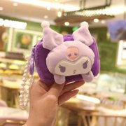 Sanrio Plush Purse Cinnamoroll MyMelody Kuromi Plushies Kawaii Plush Pearl Lanyard Pendant Girls Card Holder Toy Christmas Gift