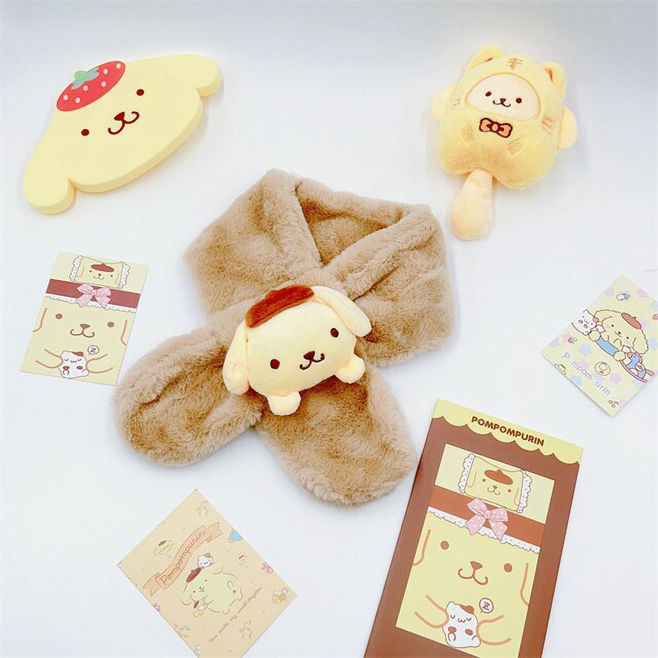 Sanrio Plush Scarf Thickened Hello Kitty Cinnamoroll Kuromi Pom Pom Purin Warm Faux Fur Cross 0969