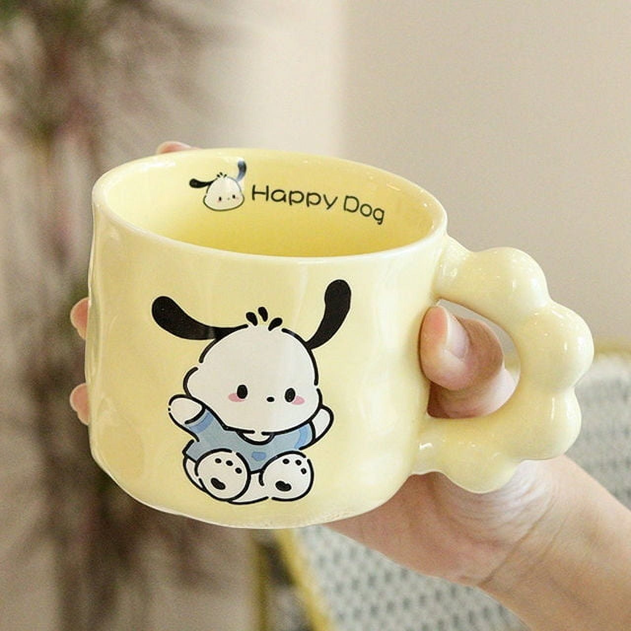 Sanrio Pochacco Anime Kawaii Water Cup with Cover Cute Cartoon Ceramic Birthday Couple Milk Coffee Mug Lovely Gifts for Kids