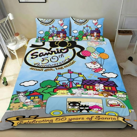 Sanrio Pochacco Cartoon 3 Piece Bedding Set Comforter Set Cute Duvet Cover Sets Super Soft Girls Bedding Set Kids Bedroom Gifts,1 Duvet Cover with 2 Pillowcases Twin