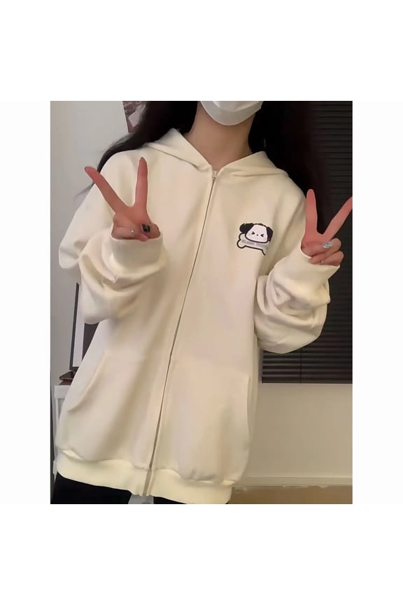 Sanrio Pochacco Cute Zipper Top Shirt Long Ears Hooded Y2k Cartoon Japanese Style Hoodie Loose Sweatshirt Women Kawaii Clothes
