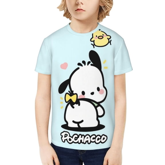 Sanrio Pochacco Kids T-Shirt 3d Printed Graphic T-Shirts Boys And Girls Short Sleeve Shirts For Youth Kids Large