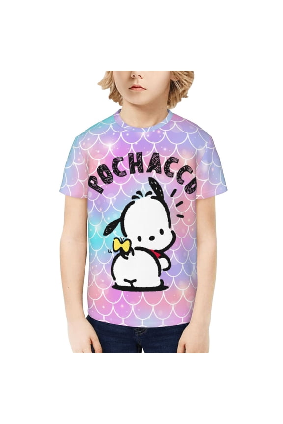 Sanrio Pochacco Kids T-Shirt 3d Printed Graphic T-Shirts Boys And Girls Short Sleeve Shirts For Youth Kids Large
