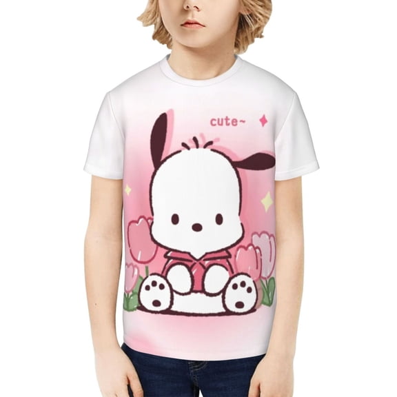 Sanrio Pochacco Kids T-Shirt 3d Printed Graphic T-Shirts Boys And Girls Short Sleeve Shirts For Youth Kids Medium