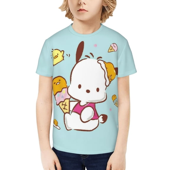 Sanrio Pochacco Kids T-Shirt 3d Printed Graphic T-Shirts Boys And Girls Short Sleeve Shirts For Youth Kids Medium