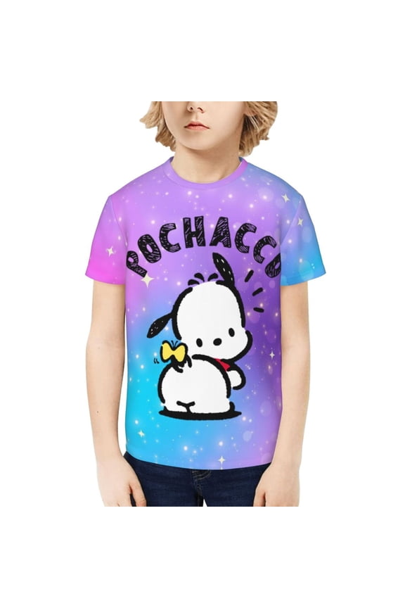 Sanrio Pochacco Kids T-Shirt 3d Printed Graphic T-Shirts Boys And Girls Short Sleeve Shirts For Youth Kids Small