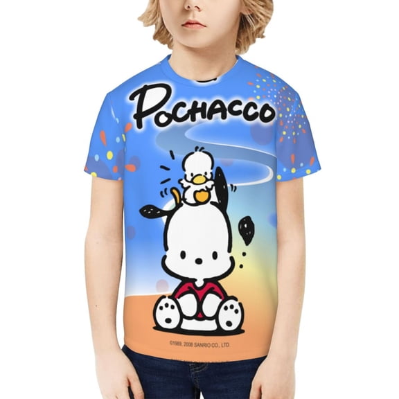 Sanrio Pochacco Kids T-Shirt 3d Printed Graphic T-Shirts Boys And Girls Short Sleeve Shirts For Youth Kids Small